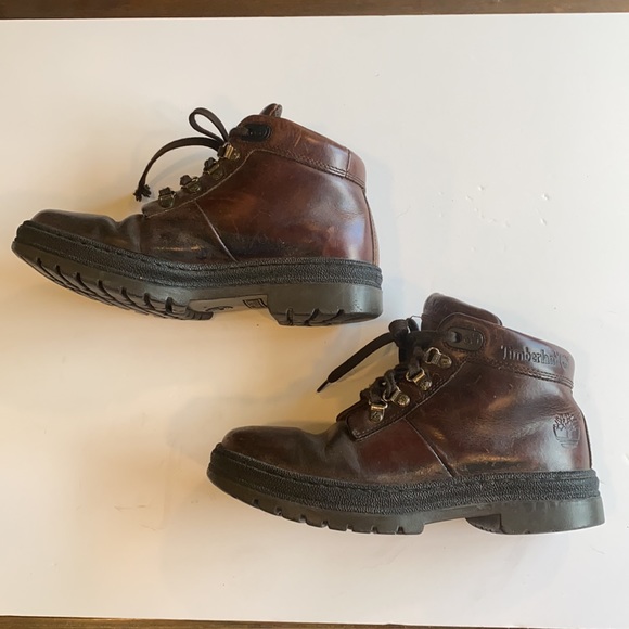 Timberland Brown Leather Hiking Ankle Boots Preowned Women Sz.6M man made soles - Picture 3 of 8